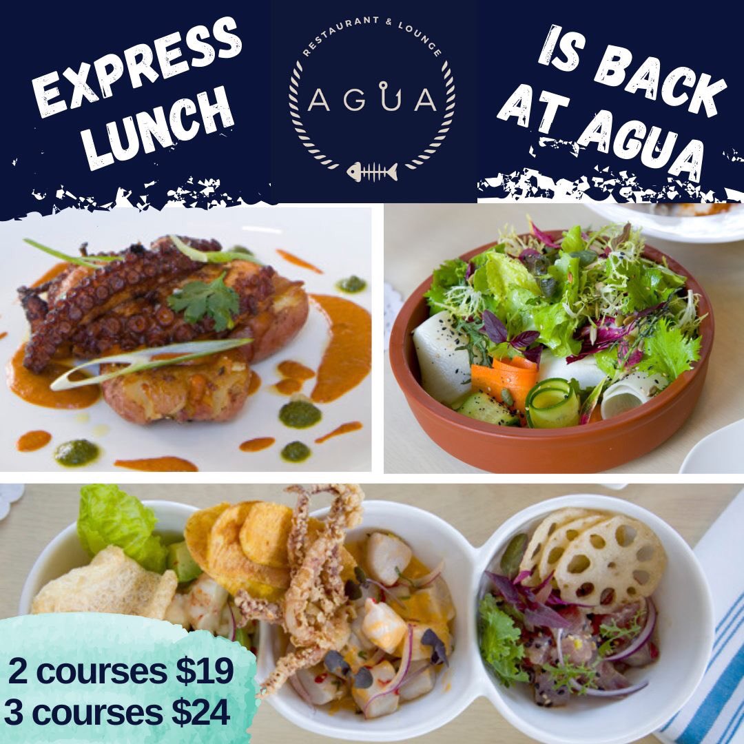 Express lunch with friends or you express lunch with colleagues.
<a href="/aguacayman/">AguaCayman</a> ‘s business lunch is back! 11.30-2.30 Mon-Fri. 2 courses $19/ 3 courses $24. 
Our express menu is fresh &amp; designed new every day from the freshest catch &amp; farmer direct produce. info@agua.ky or 949 2482