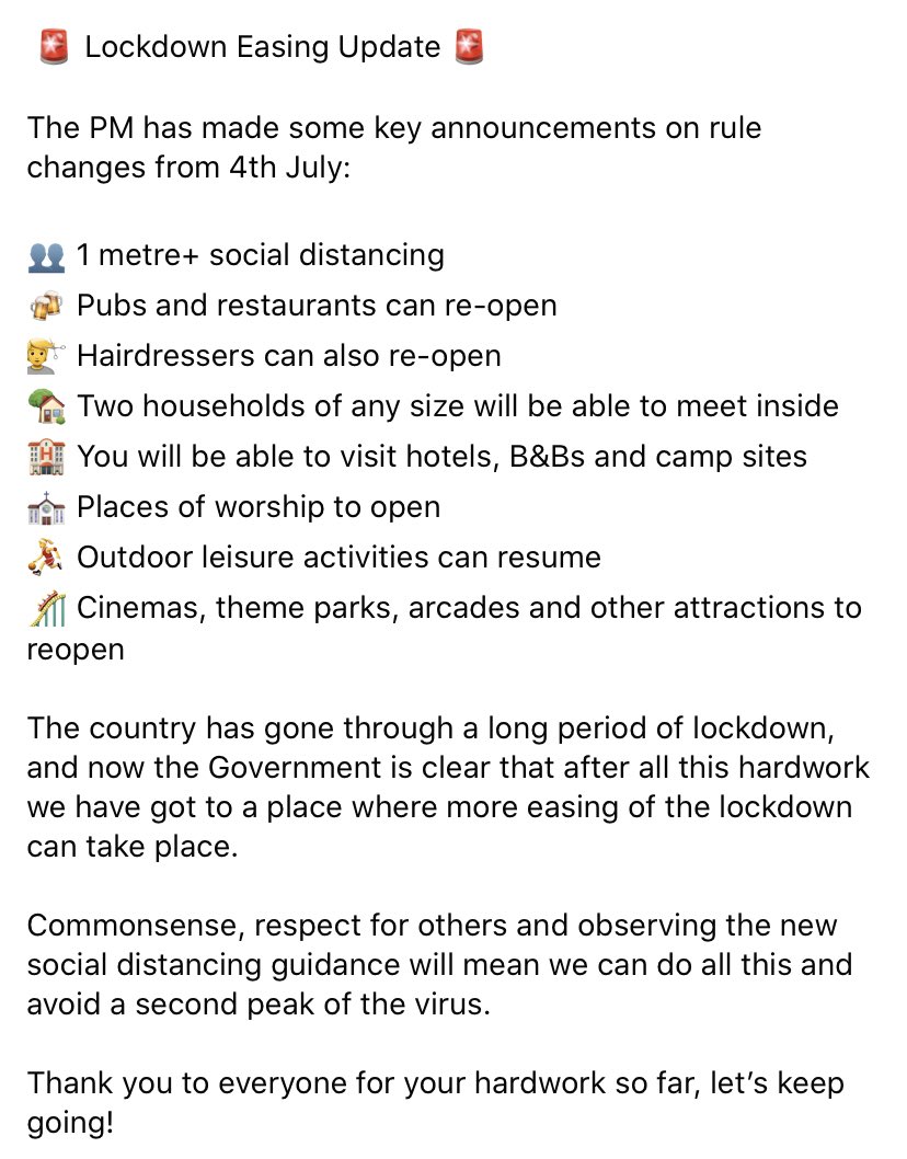 🚨 Lockdown Easing Update 🚨