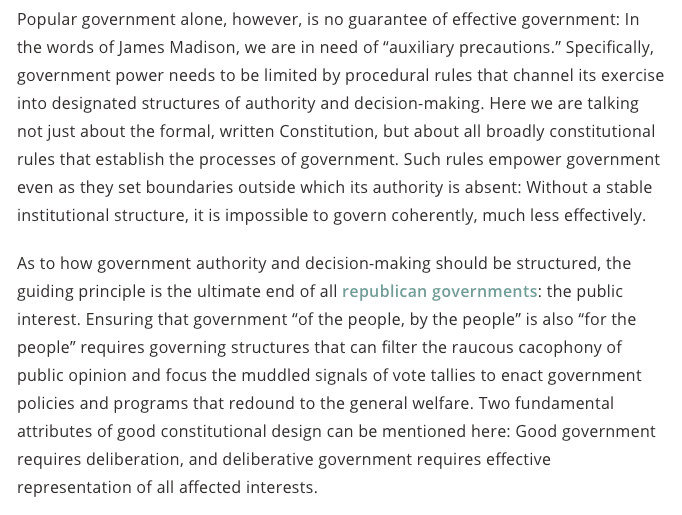Once policymakers are freed from the false dilemma of small v. large govt, they can focus their attention on what actually serves the public interest. Checks and balances placed on govt through our constitutional system and democratic institutions ensure accountability. 10/