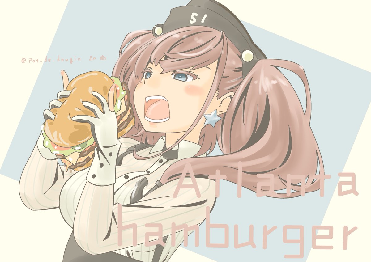 atlanta (kancolle) 1girl star earrings solo jewelry food burger hat  illustration images