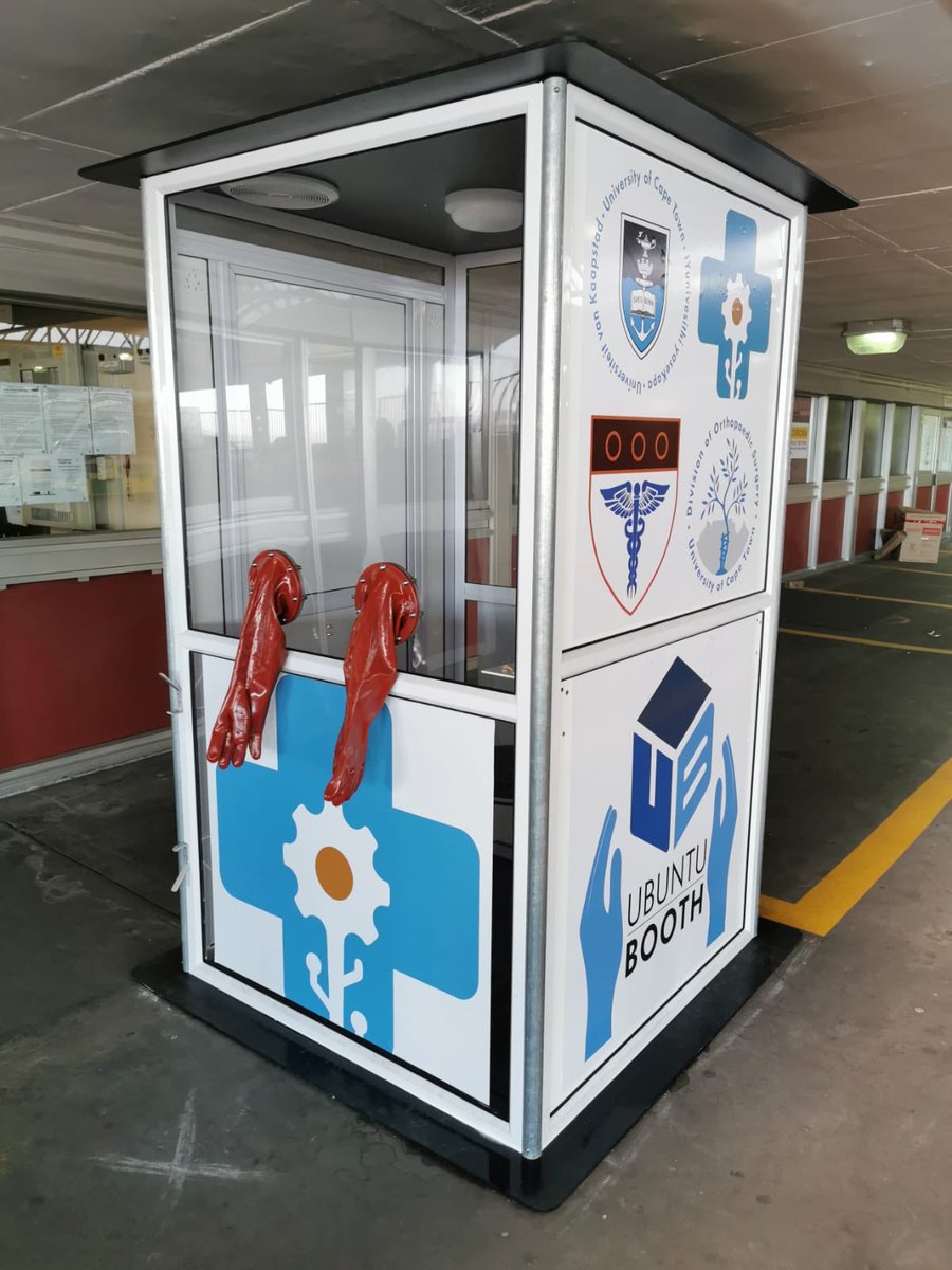 UCTMedTech's tweet photo. #ubuntubooth designed by @UCT_MDL, Tertius de Villers and @SudeshSivarasu of @uctbme @UCT_HUB @UCTHealthSci @UCT_RCI @UCT_Research and orthopedics! 

In full action use at Groote Schuur hospital testing center. 

Additional booths are being made! 

https://t.co/s0vs15HeKs https://t.co/B0Nt184Opn
