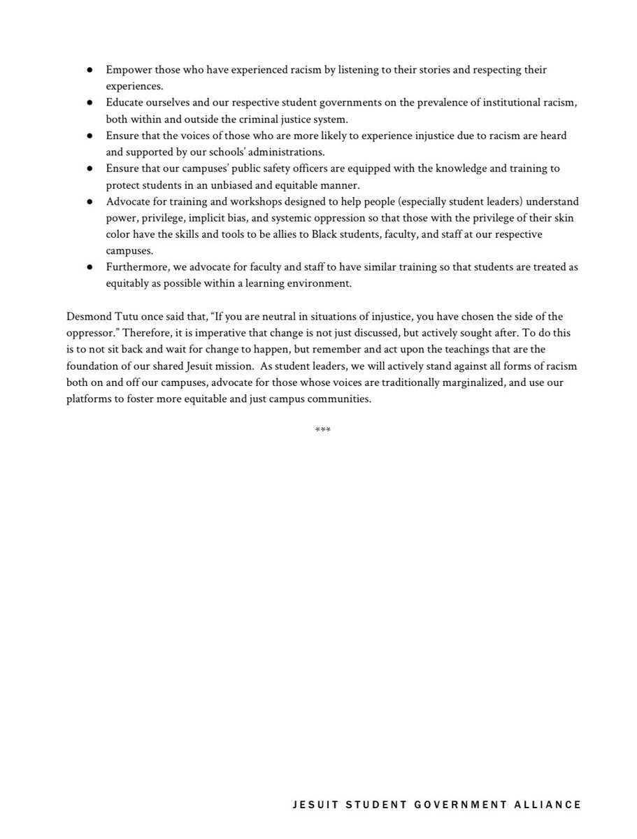 lemoyneSGA's tweet photo. "As student leaders, we will actively stand against all forms of racism both on and off our campuses, advocate for those whose voices are traditionally marginalized, and use our platforms to foster more equitable and just campus communities." https://t.co/vxjbMkmqHT