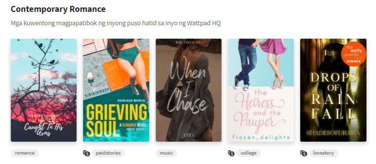 Contemporary Romance~Mga kuwentong magpapatibok ng inyong puso hatid sa inyo ng Wattpad HQNew Adult~Basahin at tangkilikin ang iba’t ibang kuwento ng pag-ibig hatid sa inyo ng Wattpad HQ