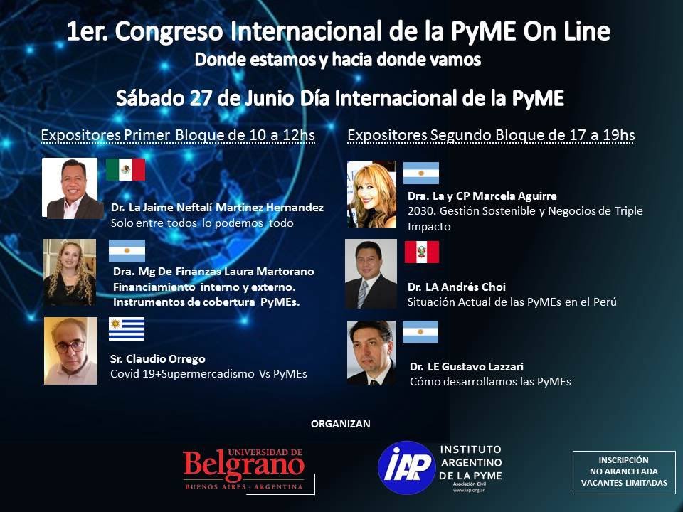 1er. Congreso Internacional de la PyME On Line
Vacantes Limitadas / Sábado 27 de Junio
La inscripción al mismo sera via eventbrite y mediante el siguiente link: https://t.co/H6GyNDceBK
#pymes #PymesUnidas #emprendedores https://t.co/CgVWyrhLH0