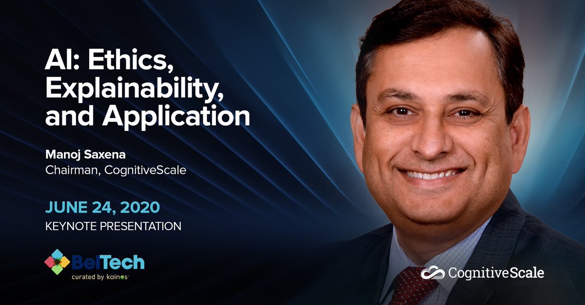 CognitiveScale's tweet photo. Excited for @manojsaxena to deliver the #AI Keynote at @beltech2020, airing tomorrow at 9:30AM CT. What will an era of #trustedAI implementation look like? Link to watch on demand is below + free, though donations to @RobinHoodNYC are encouraged.
https://t.co/doslFjVMeE https://t.co/Gijzei9o3Y