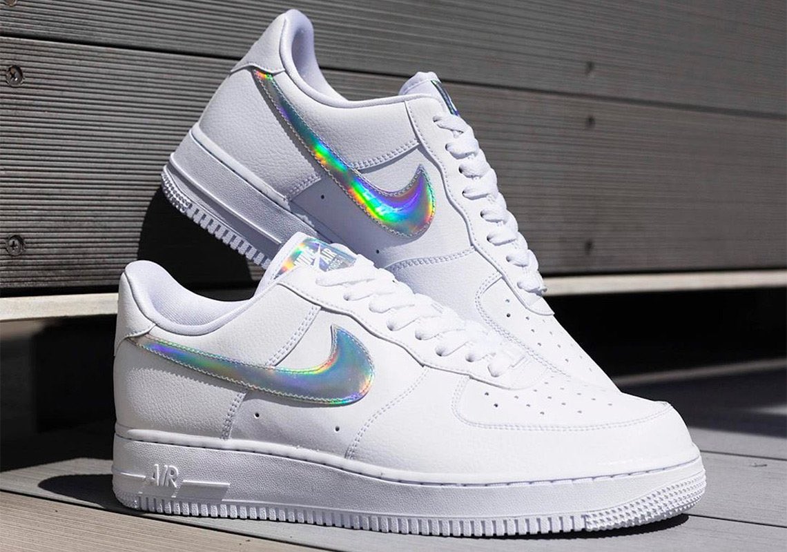white air force 1 with iridescent swoosh