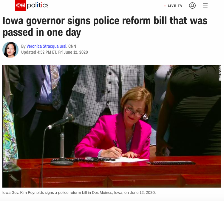 Etc. etc. etc. https://www.cnn.com/2020/06/12/politics/iowa-police-reform-bill-trnd/index.html https://www.latimes.com/california/story/2020-06-05/eric-garcetti-lapd-budget-cuts-10000-officers-protests https://www.texastribune.org/2020/06/11/austin-police-reform-budget-cut-george-floyd-protests/ https://www.politico.com/states/new-york/city-hall/story/2020/06/18/in-wake-of-mass-protests-nyc-council-approves-suite-of-police-reforms-1293758
