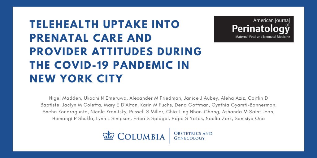 ColumbiaOBGYN's tweet photo. How is #prenatal care adapting during the #COVID19 pandemic? Our team published a new study on transitioning #obstetric care to #telehealth and providers' experiences: https://t.co/DC2FBVS4T7 https://t.co/lJDIUDwsl2