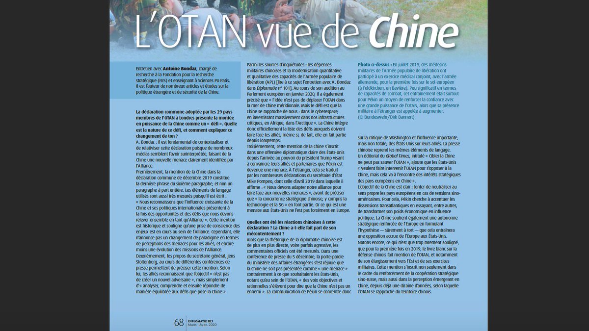 (THREAD) Otan- : Ravi d’avoir répondu aux questions de Diplomatie sur les relations complexes entre l’OTAN et la Chine, suite à la mention du pays, pour la 1ere fois, dans une déclaration commune des alliés lors au sommet de Londres en décembre dernier.  https://www.nato.int/cps/en/natohq/official_texts_171584.htm1/n