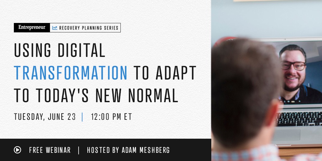 Don't miss Adam Meshberg TODAY at 12pm for a webinar on <a href="/Entrepreneur/">Entrepreneur</a>
 - Using Digital Transformation To Adapt To Today's New Normal. See you soon. Register for free: register.gotowebinar.com/register/42494…