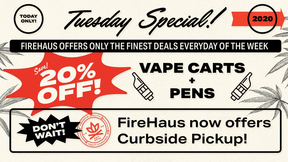 firehausla's tweet photo. Stock up on all things vape-related today at FireHaus.

https://t.co/jaovhe3ySs

#CannabisDeals #WeedDeals #WeedSpecials #CraftCannabis https://t.co/Obsn78CPrY