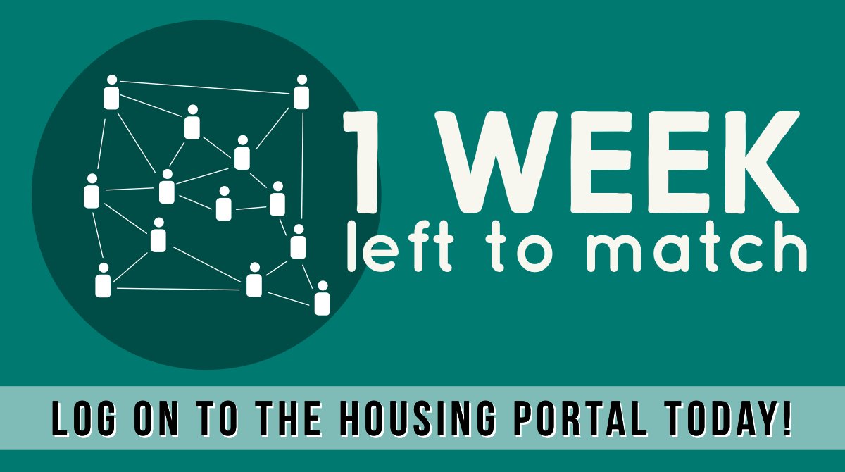 First year students 🚨 Only 1️⃣ week left to search for and match with potential roommates! Log on to your Housing Portal today 👍 <a href="/NC_ResLife/">NC_ResLife</a>