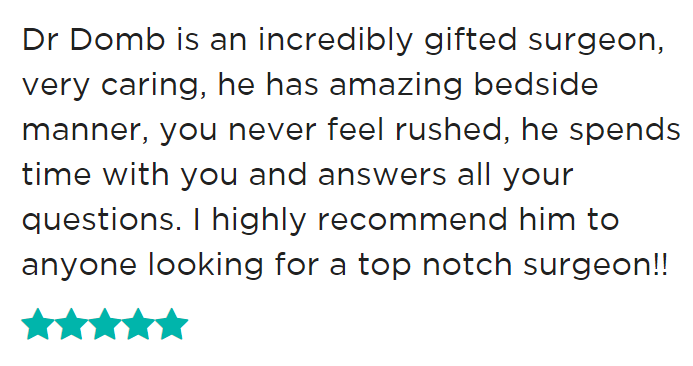 BenjaminDombMD's tweet photo. We strive to ensure all patients receive timely, high-quality care in a compassionate manner. Thank you for leaving us such a nice review. #testimonialtuesday #hip #hipsurgery #benjamindombmd #drdomb #americanhipinstitute #AHI #patientreview https://t.co/eaQp6bL2ey