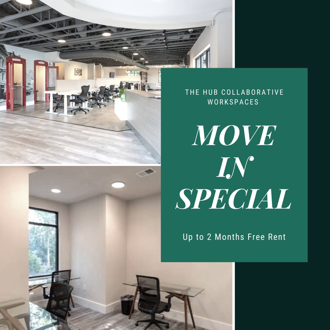 hub_workspaces's tweet image. The Hub Collaborative Workspaces were built with you and your company in mind. Contact us about our MOVE IN SPECIALS and how we can help your small business flourish, your large corporation open up a new satellite office, or give your work from home routine a huge upgrade!
