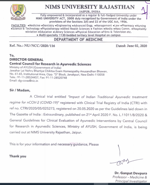 Now this update. The clinical trial investigators claim that they informed CCRAS  @moayush on 2nd June about their study