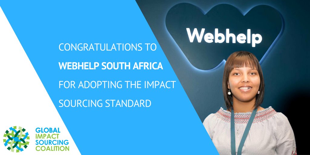 GISCnews's tweet photo. We’re delighted to announce that @GISCnews member @WebhelpSA has adopted the Impact Sourcing Standard to reinforce its commitment to promoting #impactsourcing and #inclusiveemployment. Congratulations to Webhelp South Africa! https://t.co/N2aMvRU7dX
