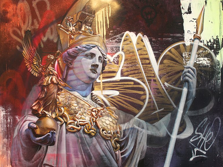 And finally is the work of artistic duo PichoAvo - which I cannot get enough of - I just love the mix of classical and urban in all of their work. Below is their version of Athena /19  https://www.pichiavo.com/ 
