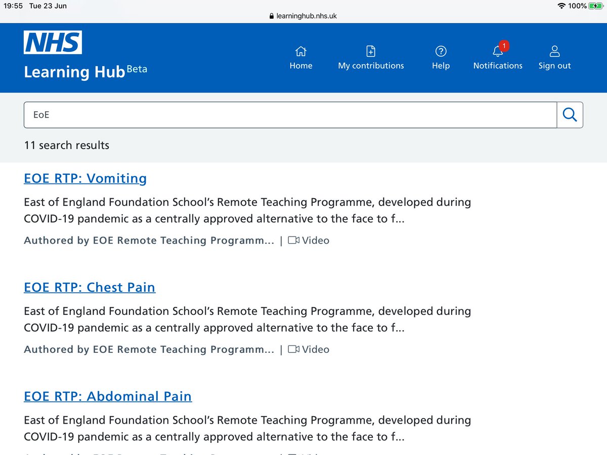 <a href="/EOE_Foundation/">EOE_Foundation</a> and <a href="/EoeRemote/">EOE Remote Teaching Programme</a> have shared 11 of their zoomed content with @HEE_TEL learning hub so that not ‘our’ FiY1 and other foundation doctors can also access.