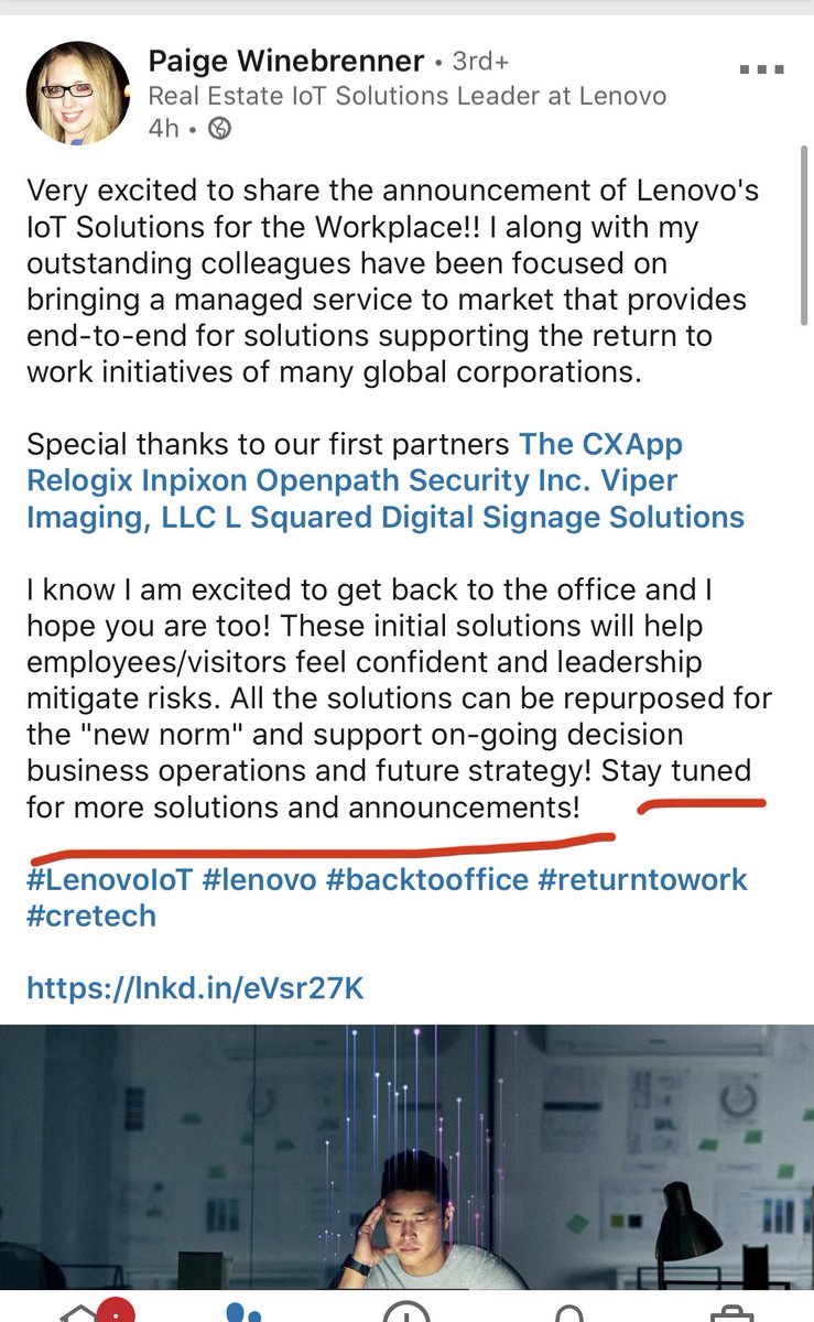 Lenovo CCO is excited to work with  $INPX Account Exec Ivan Pazgaj and the rest of Inpixon team. Head of IoT Real Estate at Lenovo ready to announce more in the near future. We’ve got a whole new pipeline of announcements to look forward to as  #contacttracing goes enterprise.