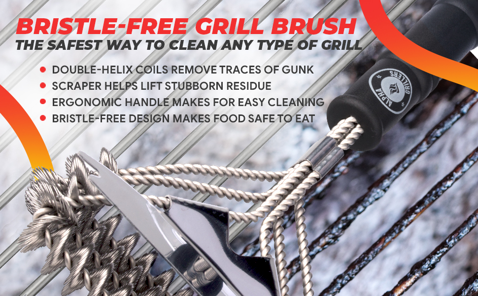 Alpha Grillers Grill Brush Bristle Free. Best Safe BBQ Cleaner