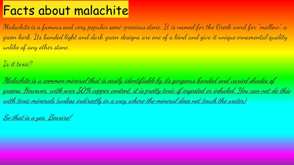 KCSMatters's tweet photo. Our students created so many #KCSPassionProjects during their #KCSAtHome experience that we get to keep sharing them with the community over the summer! Check out this Grade 3 student's project about #Malachite! #KCSAtHome #ShareWhatYouKnow #ThinkCreatively https://t.co/pnPn3D3lM3