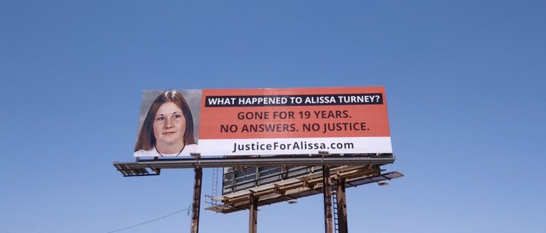 SarahETurney's tweet photo. 3 years later and Alissa finally has a billboard. Thank you to everyone who donated to make this happen. #justiceforalissa #justiceforall https://t.co/oLhmvxlwfa