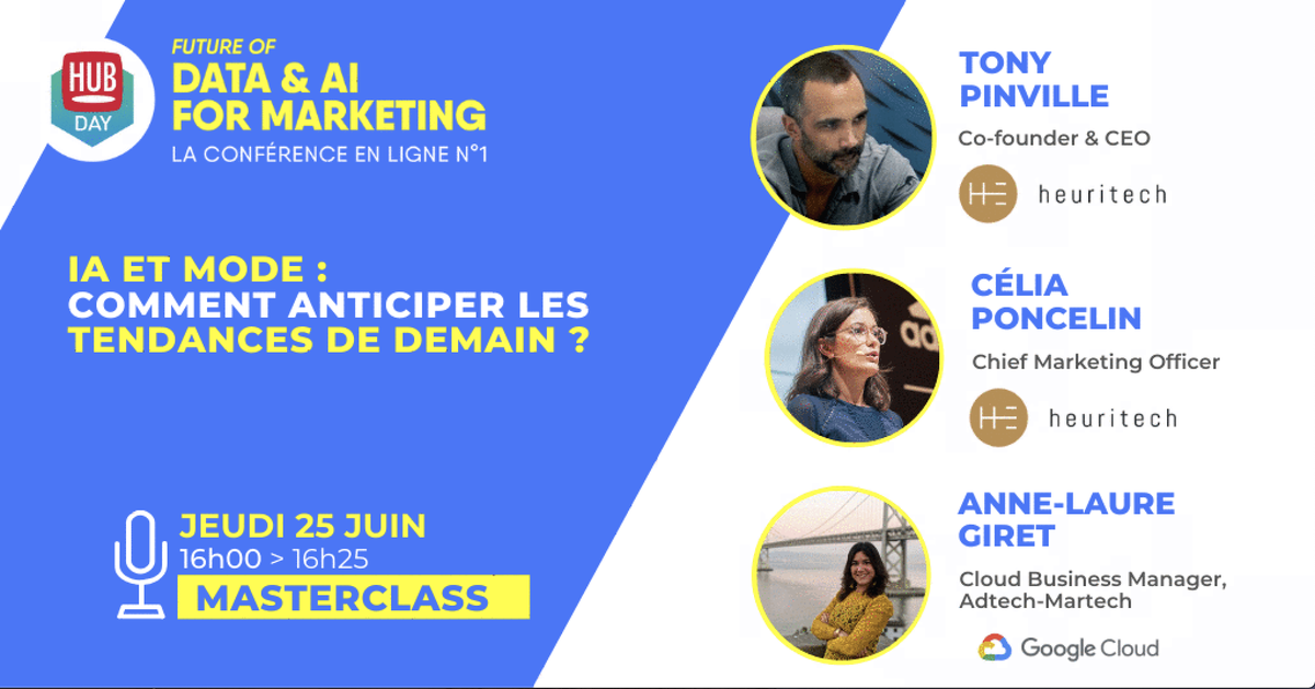 HUBInstitute's tweet photo. RDV le 25 Juin au #HUBDAY #DATA #AI for #Marketing pour la masterclass de @GoogleCloud_FR et @heuritechlab de 16H à 16h25 : IA et mode : comment anticiper les tendances de demain ?

S'inscrire ici :  https://t.co/C0oKimV2ew https://t.co/M85FSTxzGR
