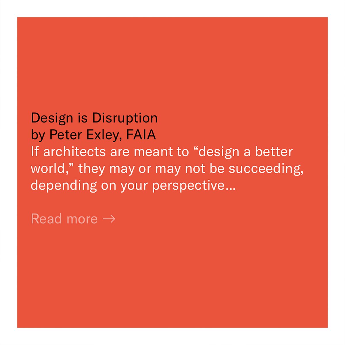 funarchitect's tweet photo. “Architects must embrace divergent voices and disruptive ideas, and in doing so, create spaces for fairness & justice to exist, unfettered....” Thanks @NeoCon_Shows for publishing “Design is Disruption” #NeoCon2020 @AIANational https://t.co/BE9J8eITqj https://t.co/AGZWoGh8zB