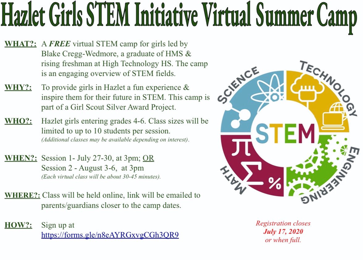 Maggie Ross,LPC (@mindfulkind_tpt) on Twitter photo Amazing opportunities for those interested in a FREE, virtual STEM Summer Camp run by a Beers Street Alum, Blake Cregg-Wedmore! Follow the link to sign up! #HazletPROUD <a href="/HazletMiddle/">Hazlet Middle School</a> <a href="/BeersStreet/">Beers Street School</a> <a href="/CRS_techNJ/">Deahna Grazioli</a> Amazing opportunities for those interested in a FREE, virtual STEM Summer Camp run by a Beers Street Alum, Blake Cregg-Wedmore! Follow the link to sign up! #HazletPROUD <a href="/HazletMiddle/">Hazlet Middle School</a> <a href="/BeersStreet/">Beers Street School</a> <a href="/CRS_techNJ/">Deahna Grazioli</a>
