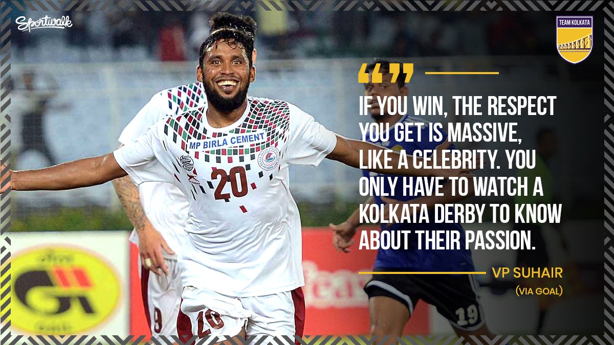 teamkolkataIN's tweet photo. 😉 THE GREATEST RIVALRY IN THE WORLD! VP Suhair believes there in nothing like the #KolkataDerby 😎

📸 @ILeagueOfficial | #mohunbagan #eastbengal #eb #indiansuperleague #indianfootball #indianfootballteam #BanglaBrigade  #kolkatafootballfans #football #teamkolkata #sportwalk https://t.co/o585Y5zSyv