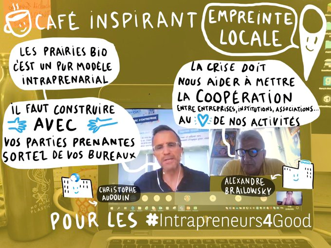 ☕️Café inspirant sous le signe de l'empreinte locale  ☕️

Avec <a href="/christopheaudo1/">Christophe Audouin</a> @DanoneFR et Alexandre Brailowsky <a href="/ENGIEgroup/">ENGIE</a>

"Le #local, ce n'est pas forcément proche de soi : c'est choisir un territoire et cartographier ses parties prenantes en fonction de ses objectifs" 🗺️🧩