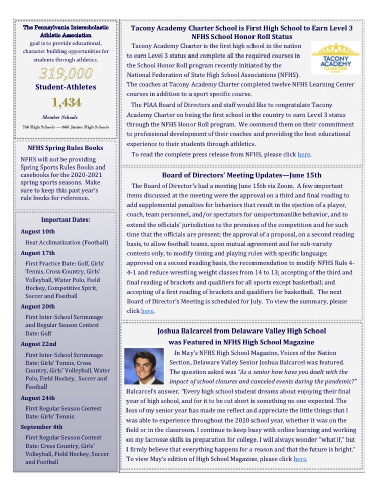 PAStateADs's tweet photo. PIAA News Letter https://t.co/Jx6InUOPqU