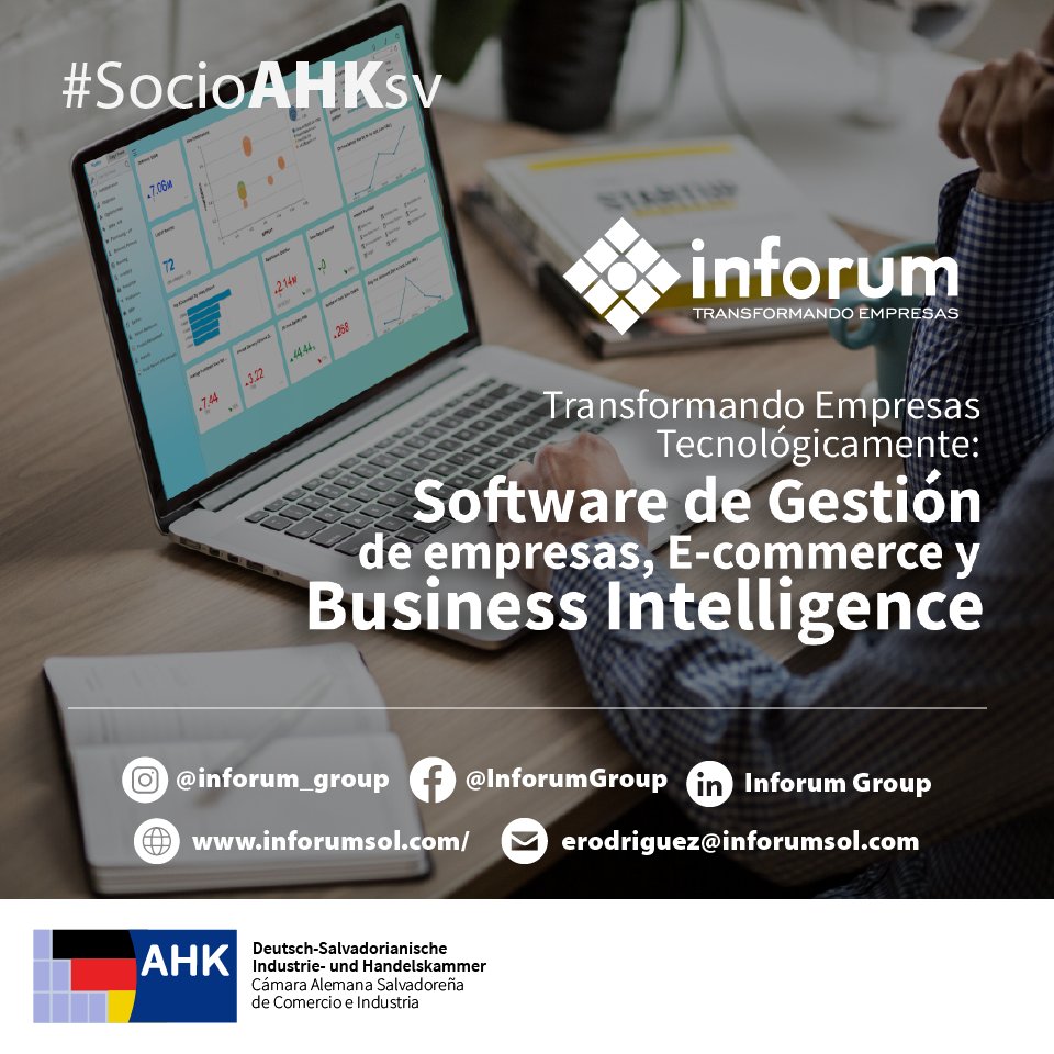 dhk_sv's tweet photo. Conoce a nuestros socios Inforum Group 👏😉
"Transformando empresas tecnológicamente: Software de Gestión de empresas, E-Commerce y Business Intelligence 📲🧠"
#SociosAHKsv #PartnerAHK #ReactivemosLaEconomía https://t.co/L4AAb4vqkR