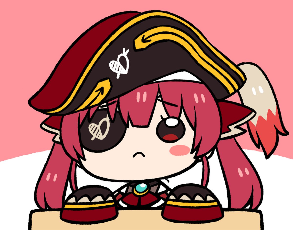 houshou marine 1girl hat twintails solo red hair eyepatch pirate hat  illustration images