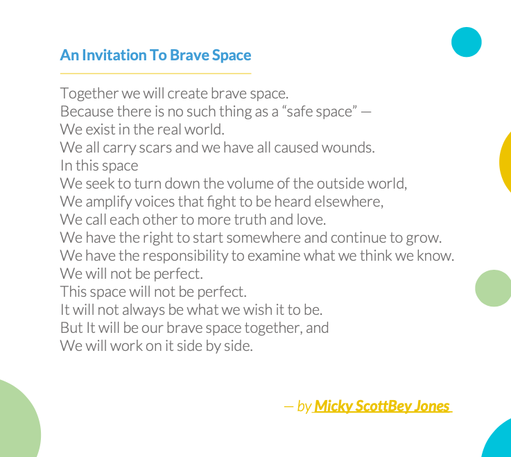 Kris Archie  @WeyktKris guides us through the Summit Workbook designed by  @yaimel1983.In the workbook there is a poem by Micky ScottBey Jones. You can find it here:  https://onbeing.org/wp-content/uploads/2019/10/An-Invitation-to-Brave-Space.pdfThis summit has An Invitation To Brave Spaces