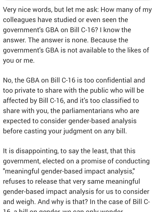 Please read this statement/speech from Senator  @LindaFrum Just before Bill C-16 reached Royal Assent, she explained her grave concerns about impact on women w Bill C-16 and how the GBA was not available to her or colleagues  https://web.archive.org/web/20191113000427/https://webcache.googleusercontent.com/search?q=cache:60HKfSgdAP0J:www.lindafrum.com/senate-work/speeches-statements/bill-c-16-canadian-human-rights-act-third-reading/+&cd=1&hl=en&ct=clnk&client=firefox-b-d