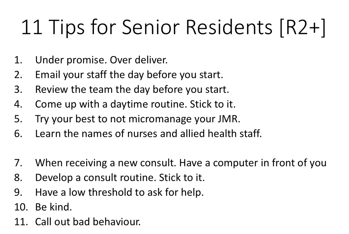 Thank you to all those who tuned into the rounds today. If you missed it, here are the 11 tips for incoming PGY-2 GIM residents #TipsForNewDocs [new senior residents]