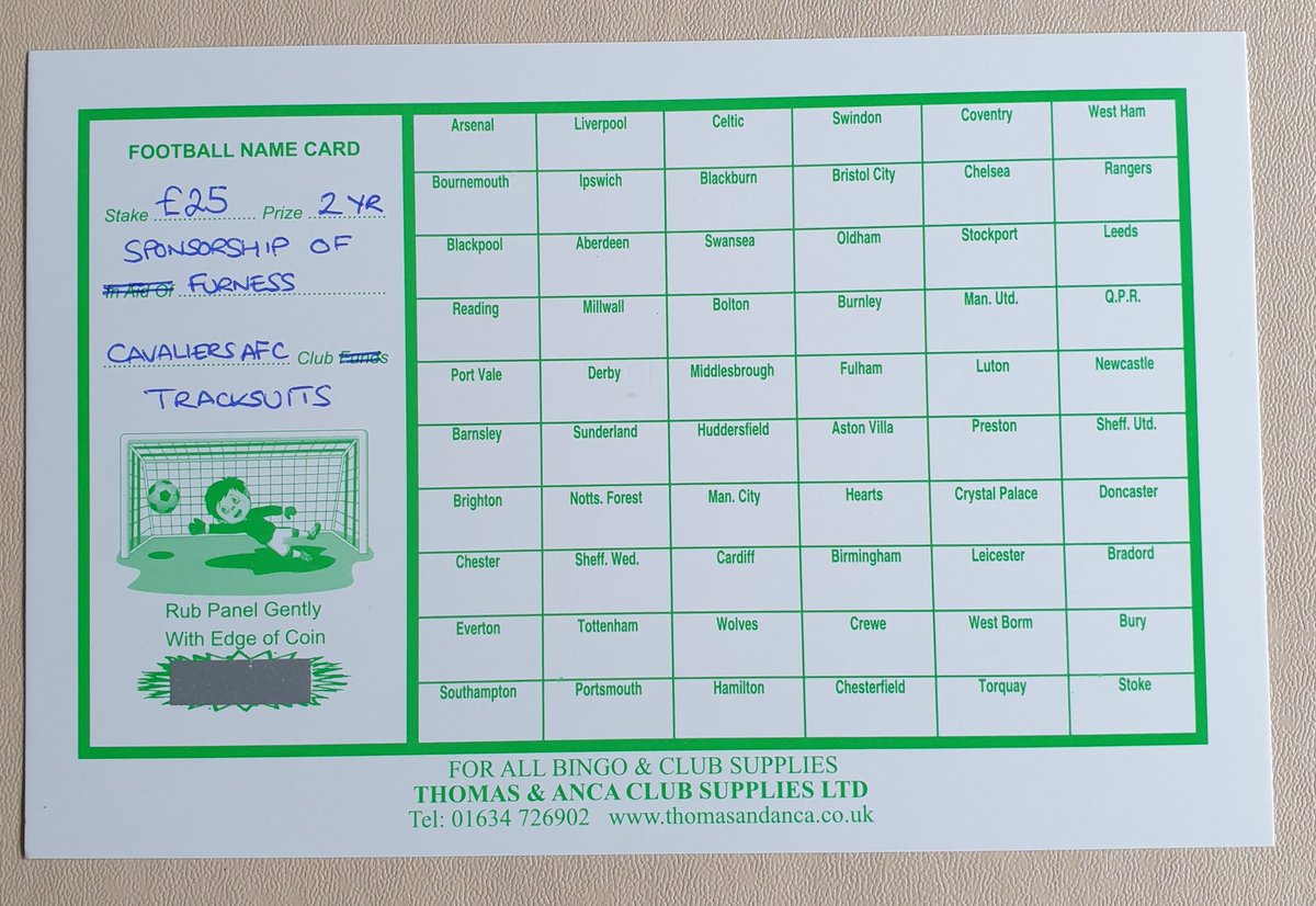 ** Help support Furness Cavaliers AFC and promote your business **
Due to the tough times local small businesses are facing at present, we are running a Football Card with the Prize being a 2 year sponsorship of our Club tracksuits and a pitchside ad board at our ground!  ⚽️ ...