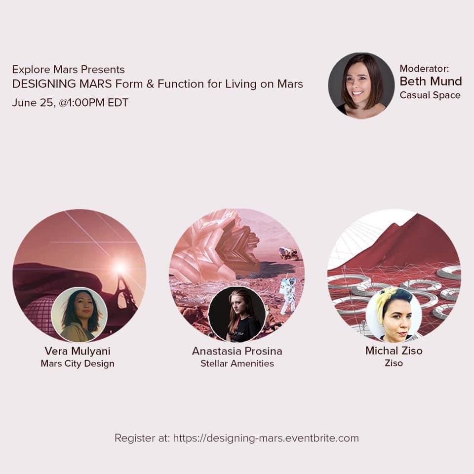 We’ve been advocating #SpaceArchitecture for 5 yrs, today this profession becomes more recognized in the #space industry. Join us at 10:00 am PDT, Thursday, 06/25/20 @ExploreMars panel: Our CEO Vera Mulyani, @MichalZiso & Anastasia Prosina, moderated by Beth Mund. 🚀