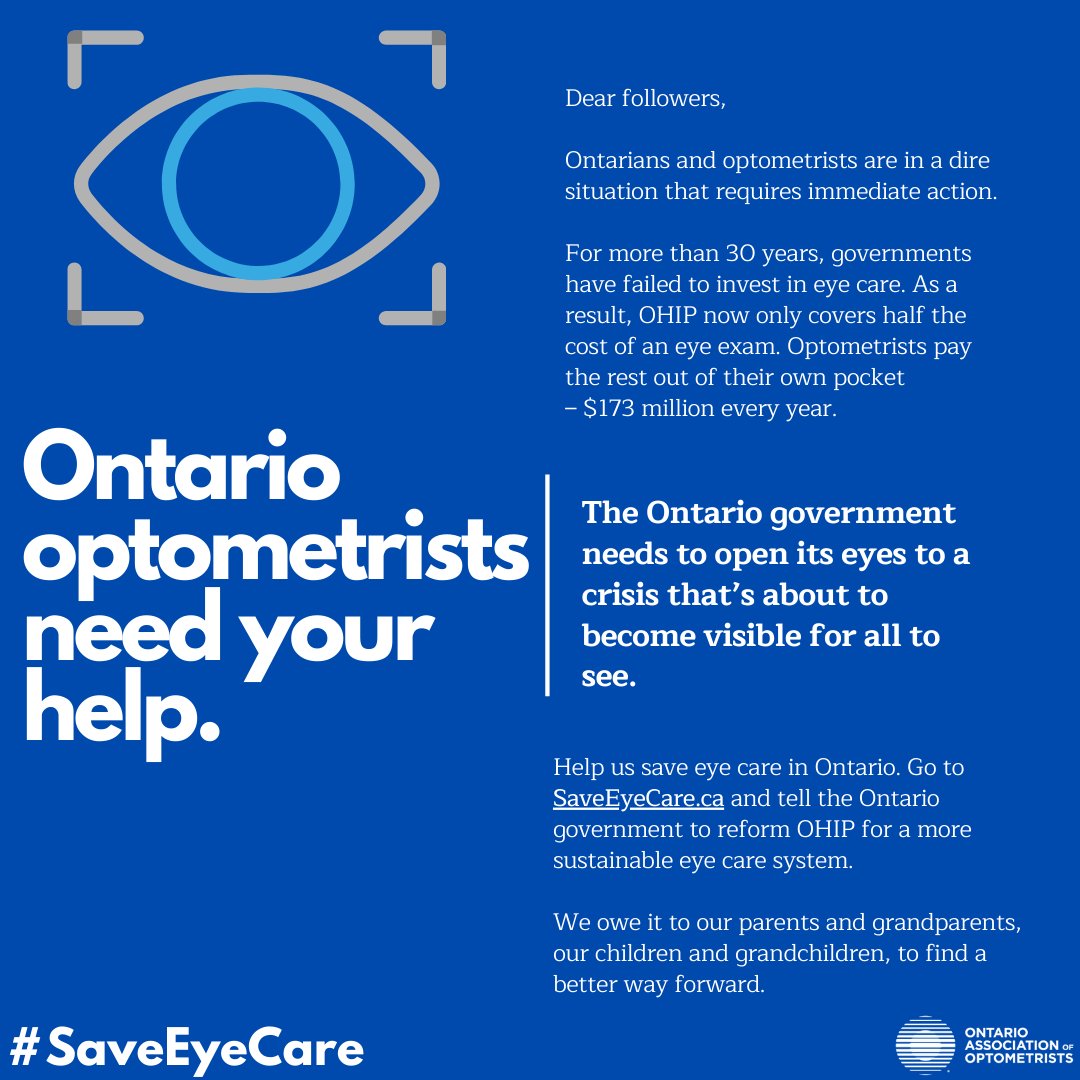 ONOptometrists's tweet photo. Optometrists are ready for change – and are willing to work with patients and the government to save eye care in Ontario.

📣📣 Help us spread the word! Visit https://t.co/YcFxi3ThXJ and easily send a letter to your MPP with our template letter. #saveeyecare https://t.co/NW6tfKIKrn