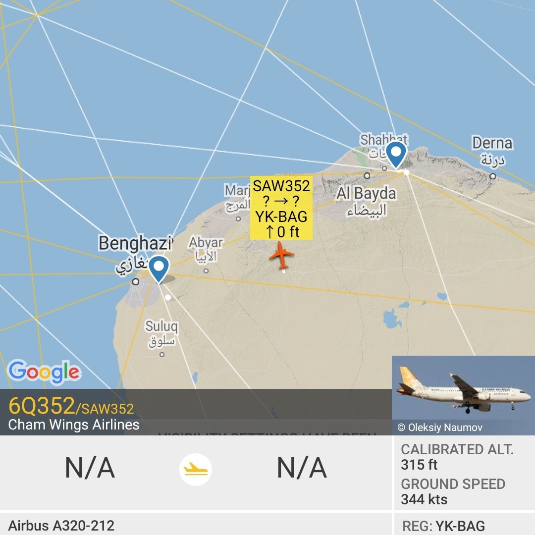 Gerjon_'s tweet photo. Syrian Cham Wings 🇸🇾YK-BAG #SAW352 now climbing out of 🇱🇾Al Khadim Air Base, #Libya 👇🏻 https://t.co/e900MwPpT8