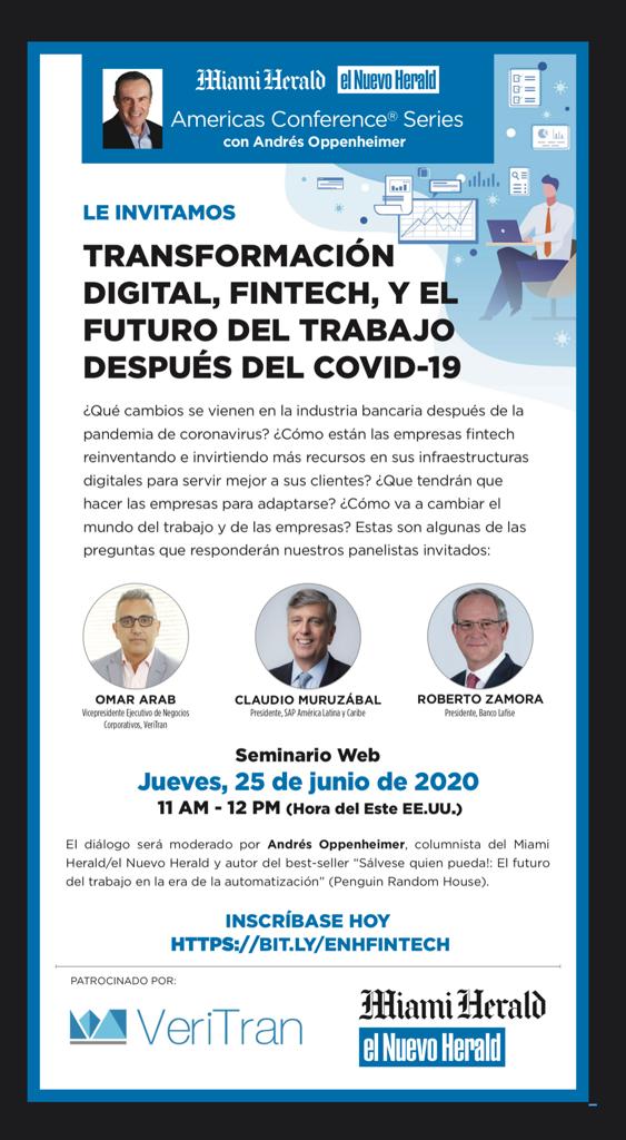 ¿Qué cambios vienen para la banca después del coronavirus? ¿Cómo se están adaptando digitalmente las empresas? Conectate al seminario web organizado por El Nuevo Herald y moderado por Andrés Oppenheimer. 👨💻
Jueves 25 de Junio
9:00 A.M
➡️Inscríbete aquí: https://t.co/0Ihh7D8PgX https://t.co/aGSxhSfi8K