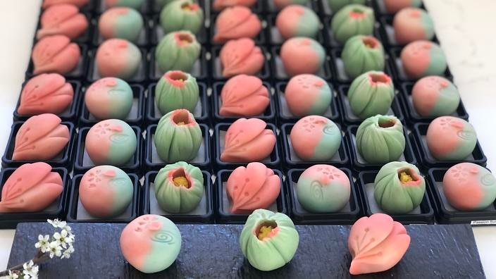 kuro kiyosumi: wagashi (a delicate japanese confection made out of plant-based ingredients, served with green tea!)