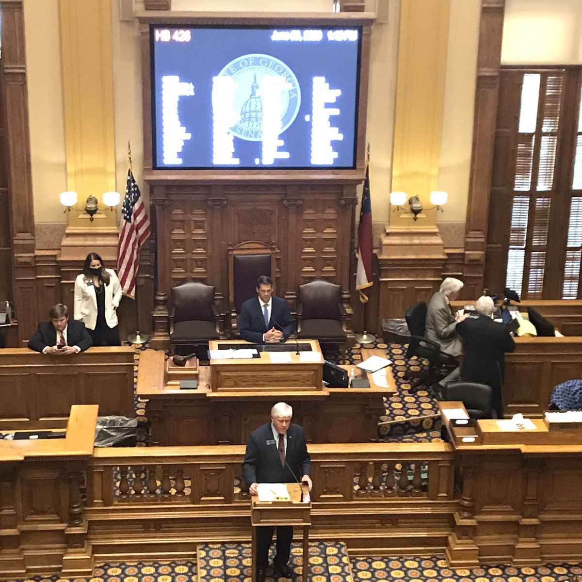 mwilsonGA's tweet photo. History in the making. Stay tuned. Senate about to vote on #HB426. If they immediately transmit it to the House, we can send this to Gov. Kemp’s desk this afternoon. https://t.co/EUu96W4sZM
