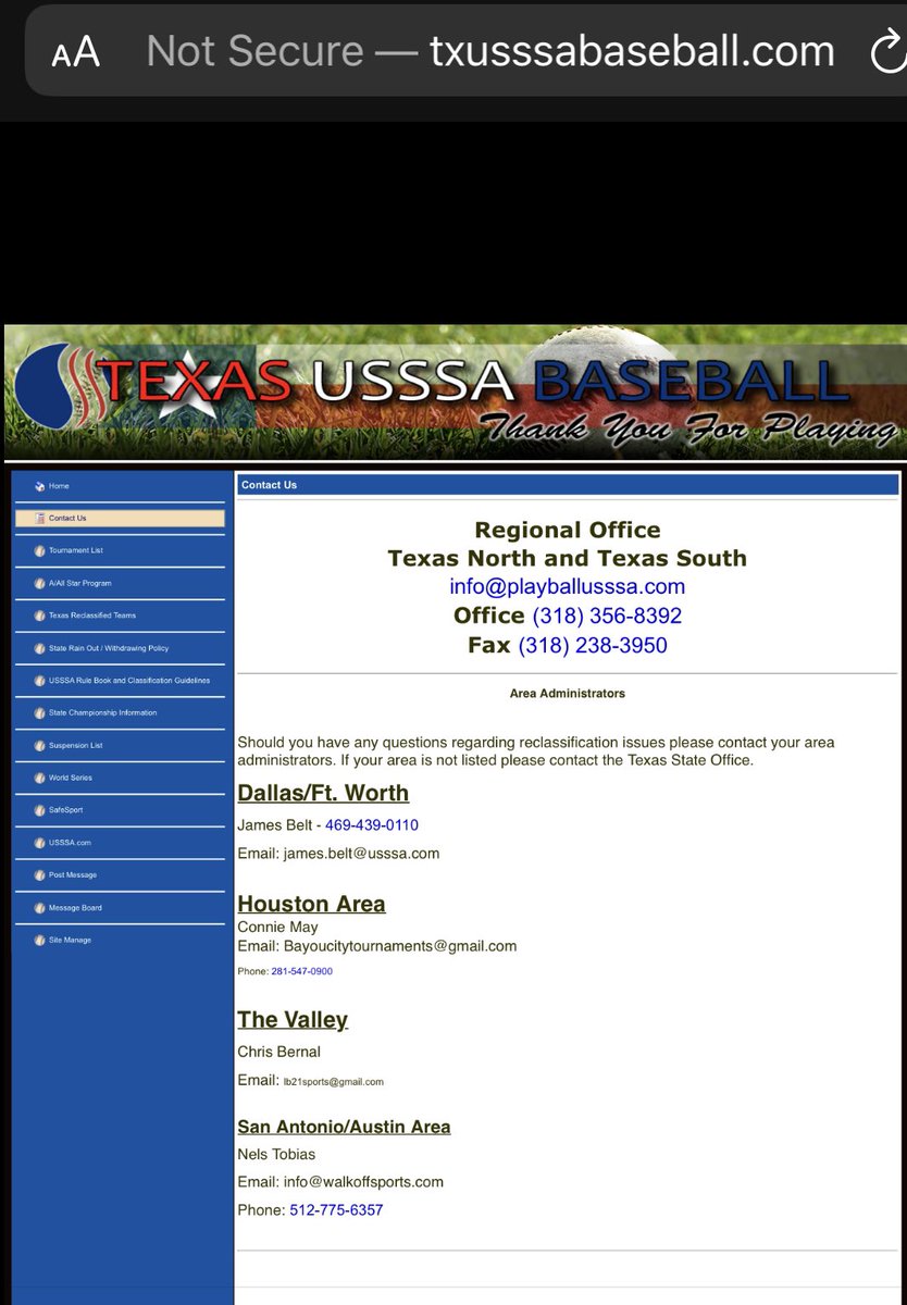 According to USSSA baseball, May is the Houston-area administrator.