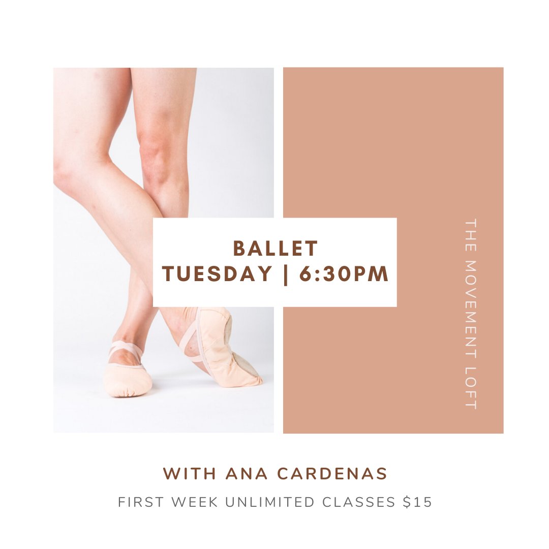 MovementLoft's tweet photo. Join us for ballet with Ana tonight! All levels are welcome for this challenging combo of center work + technique building 

Click here to start your first week of classes for $15 
https://t.co/UjLBqfdweo
#GoodVibeTribe #MovementLoft https://t.co/sHi8TLc8Xp