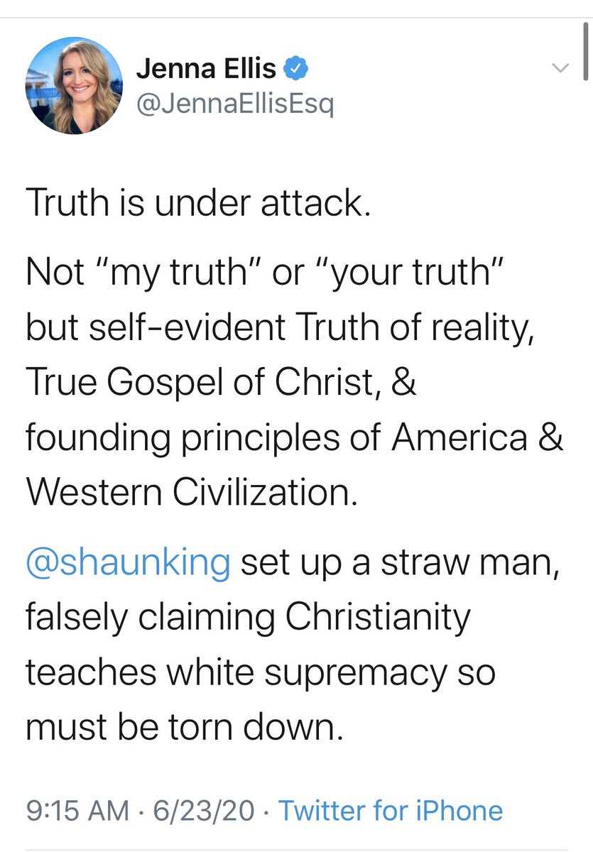 Truth is under attack and Christianity is torn down when people who are affiliated with it lie and spread slander. Shaun King is an ordained Christian pastor. He was talking about STATUES and representations, not Christianity itself. Sheesh. How does falsehood help Jesus?