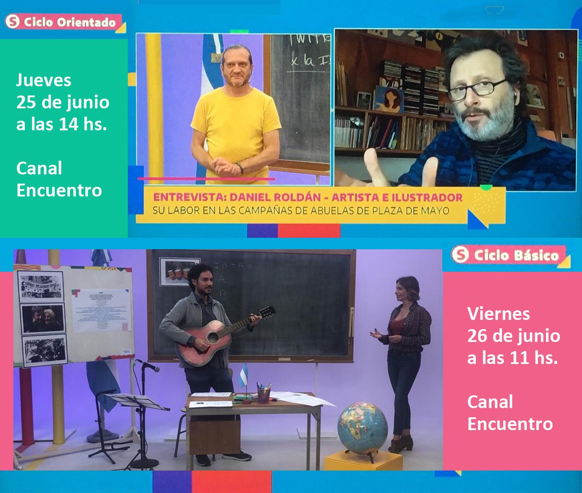 📌 Atención docentes! Este 25/6 y 26/6 participamos nuevamente en @seguimoseduc
🎨 En la clase de Artes plásticas, <a href="/DanielRoldan/">Daniel Roldan</a> habla de su participación en campañas de #Abuelas 
🎼 En la clase de música, Yamandú Cardozo de <a href="/LaCatalinaok/">Agarrate Catalina</a> cuenta cómo fue componer Soy para Abuelas