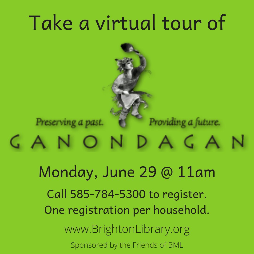 Ganondagan's tweet photo. 11 am, Mon, 6/29, virtual, 45-min zoom tour of Ganondagan, focus on #ThreeSisters. TY #BrightonLibrary! We'll show/explain #cornfields @ 17th-c Ganondagan, baskets used in corn picking/processing, tending of crops, &amp; show our 3 Sisters garden-weather dep. To reg call # on graphic https://t.co/cUersKBMCi