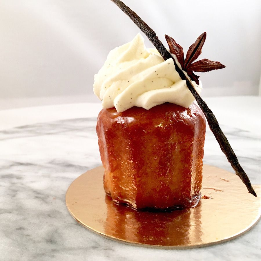jiro yamashita: baba au rhum (a classic french dessert- a cake saturated in syrup made with hard liquor and served with cream)